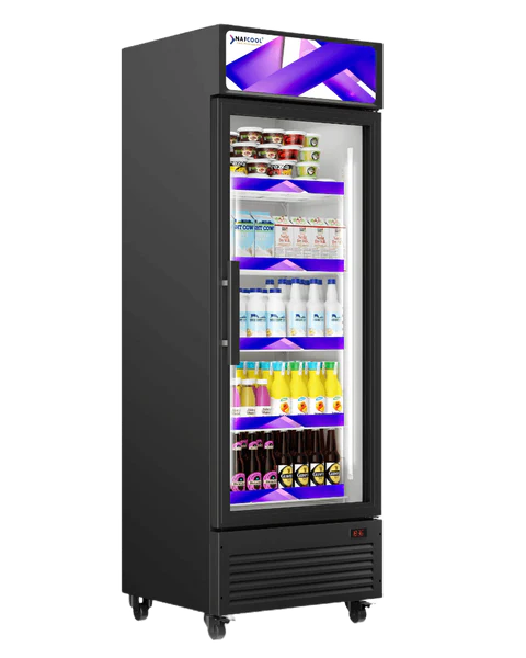 28" - Black Swing Glass Door Merchandiser Refrigerator with LED Lighting